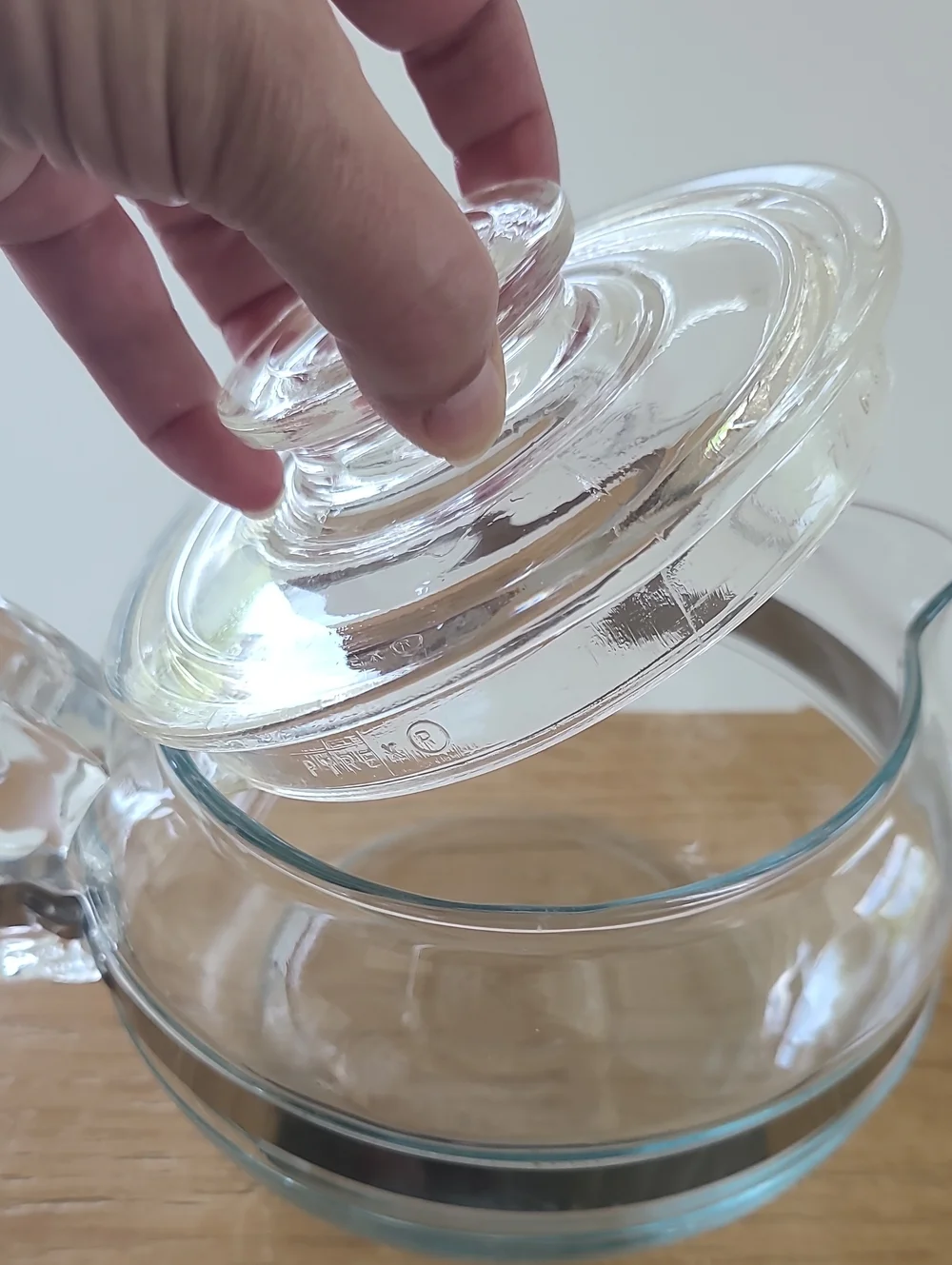 Vintage Pyrex Clear Glass Teapot with Silver Band